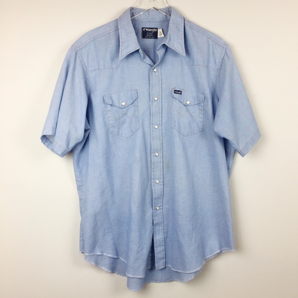 mens wrangler short sleeve denim shirt
